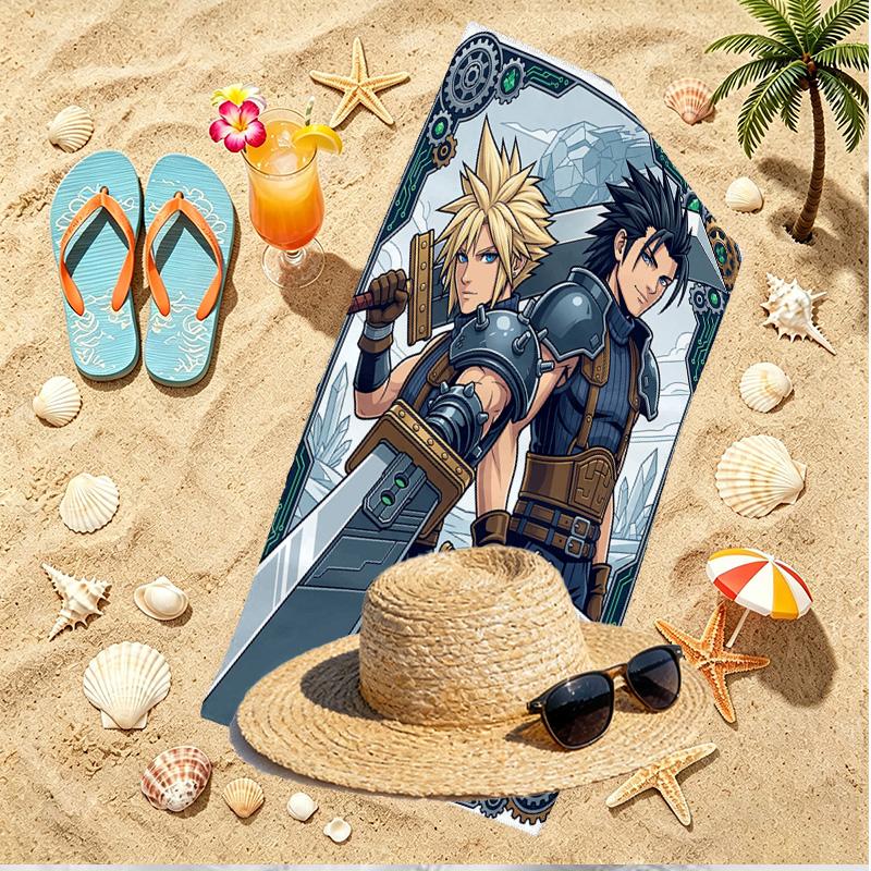 Final Fantasy Print Beach Towel, Versatile Lightweight Absorbent Beach Towel for Pool Surf Yoga Bathroom, Perfect Birthday Holiday Gift