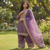 Regal Lavender Silk Kurti Set with Embellished Borders & Dupatta