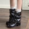 Зимние винтажные плиссированные женские ботильоны-трубы до щиколотки, модные туфли с ремешком на заклепках и пряжке, женские лаконичные ботильоны на толстом каблуке