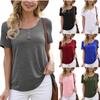 Women Casual Short Sleeve Round Neck Summer Breathable Solid Color Button T Shirt Blouse Top