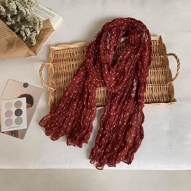 Винтажный хлопково-льняной шарф для женщин осенне-зимний с принтом тонкий плиссированный шарф шелковый шарф