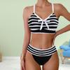 Плюс Размер Женская мода сексуальный круглый вырез мода полосатый комплект бикини облегающий пляжный купальник из двух частей