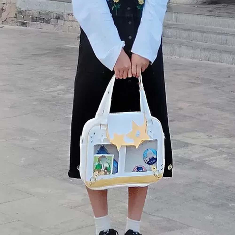 PU Leather Goth Transparent Pocket PVC Y2K Anime Display Bag Shoulder Ita Bag Daily