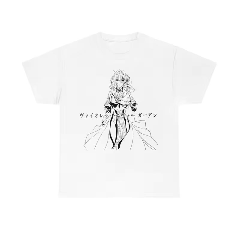 Violet Evergarden Violet Japanese Text Line Art Vintage Washed Anime Graphic T-Shirt Unisex Oversized Y2K Streetwear Cotton Tee
