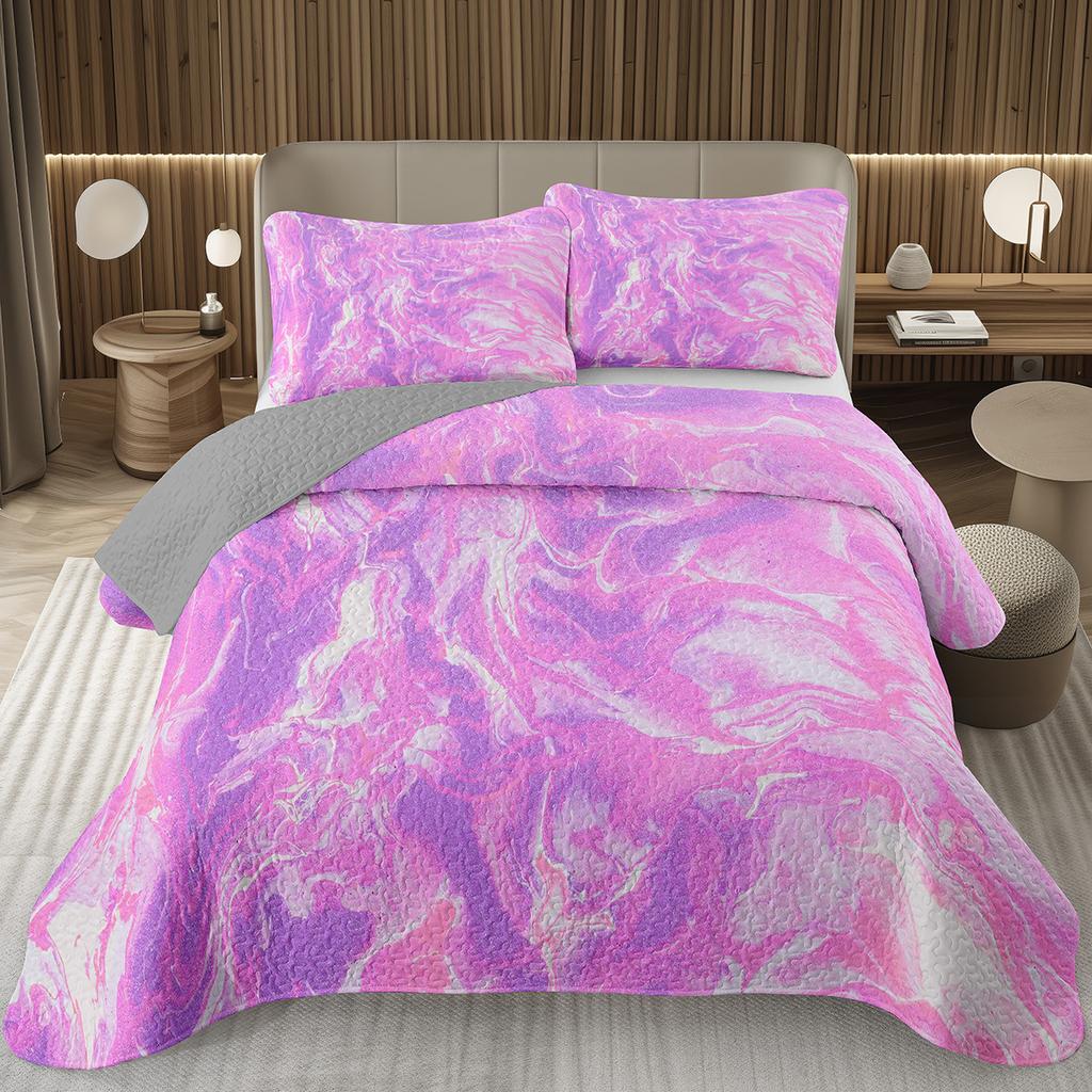 Marble Grain Bedspread Twin King,Abstract Marble Texture Design Quilted Marbling Coverlet Set Ink Fluid Art Quilt Set Home Decor