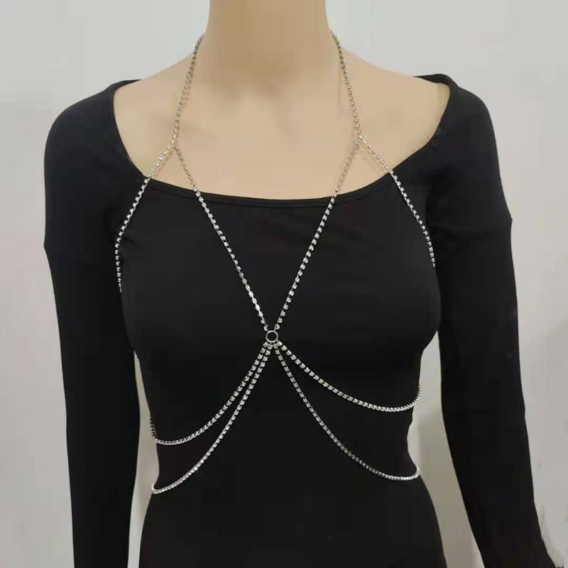 Модная цепочка для тела со стразами сексуальная пляжный стиль повседневная многослойная цепочка цепочка на грудь с бахромой цепочка на талию