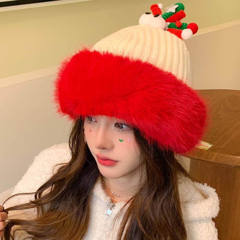 Antlers Christmas Plush Cap Windproof Thickened Brimless Cap Red Knitted Woolen Hat Gifts