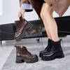 2025 Women's British Style Round Toe Leather Martin Boots with Side Zipper and Thick Sole.