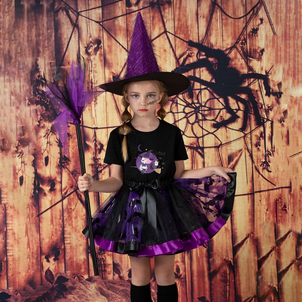 Wand Kids Halloween Costume with Hat Halloween Children's Witch Dress Halloween Decoration