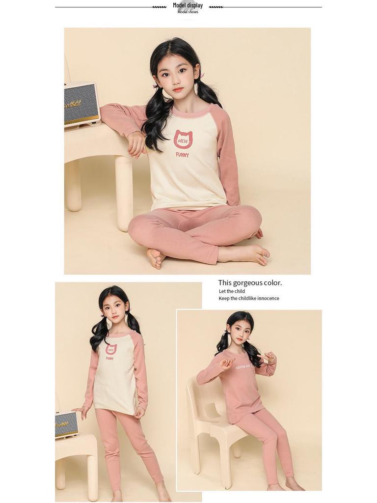 Девочки, утолщенный велюровый пижамный комплект: Теплая осенне-зимняя пижама для подростков и детей