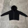 Black Zip Up Fur Patchwork Design Women Men Hoodies Fashion Warm Korean Style Sweatshirts Y2k Long Sleeved Unisex