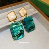 Silver Needle Retro Contrast Resin Smudged Square Stud Earrings, Simple High-end Geometric Niche Earrings