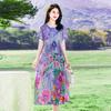 Summer Fashion Printed Chiffon Dress for Middle-aged Women - Short Sleeve, Mid-length
