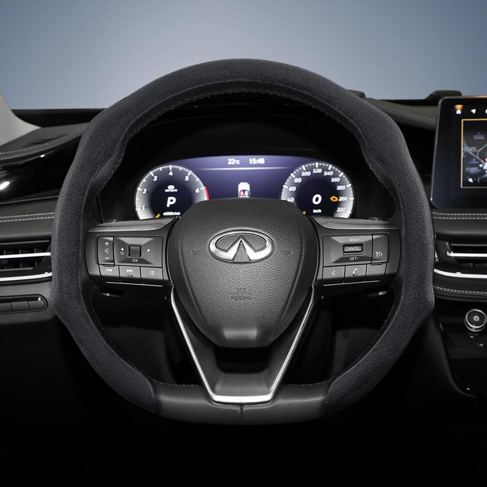 bpzsw1 Suitable for Infiniti Premium Suede Snap-On Steering Wheel Cover, Non-Slip and Durable, Available for Round and D-Shaped