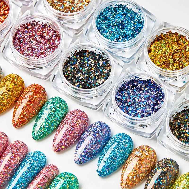 10 цветов блестящие хлопья для ногтей голографические круглые лазерные блестки порошок дизайн ногтей DIY украшения