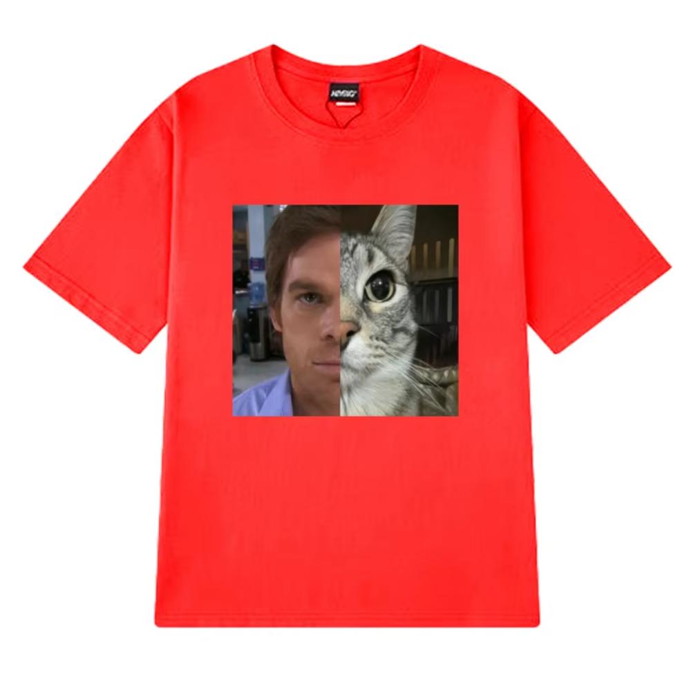Hot Sale Dexter Morgan Funny Cat Tshirts Men Women Oversized Short Sleeve T Shirt Unisex Black Print Cotton Clothing Streetwear