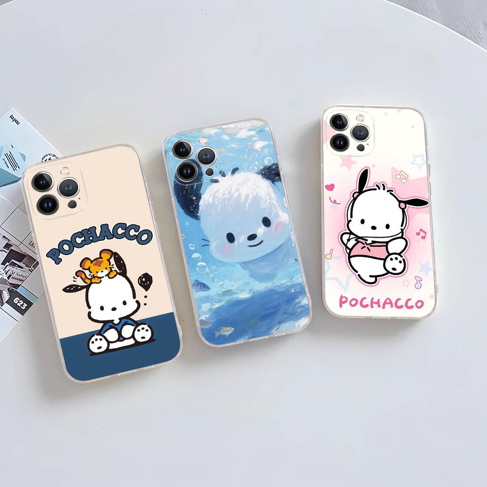 Cute Cartoon P-pochacco Silicone Phone Case Material For iPhone 17 16 15 11 12 13 14 Pro Max Mini Plus Soft TPU
