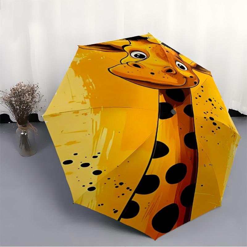 1pc Giraffe Artwork Automatic Open/Close Umbrella, Portable Folding Umbrella for Travel, Themed Events007
