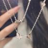 Butterfly Necklace Women's Light Luxury Niche Design Sense Full Diamond Double Butterfly Clavicle Chain Stainless Steel