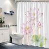 1pc Watercolor for Lotus Flower Shower Curtain - Pink Pastel Design with Green Leaves, 70x70 Inches, Includes 12 Hooks, Polyeste