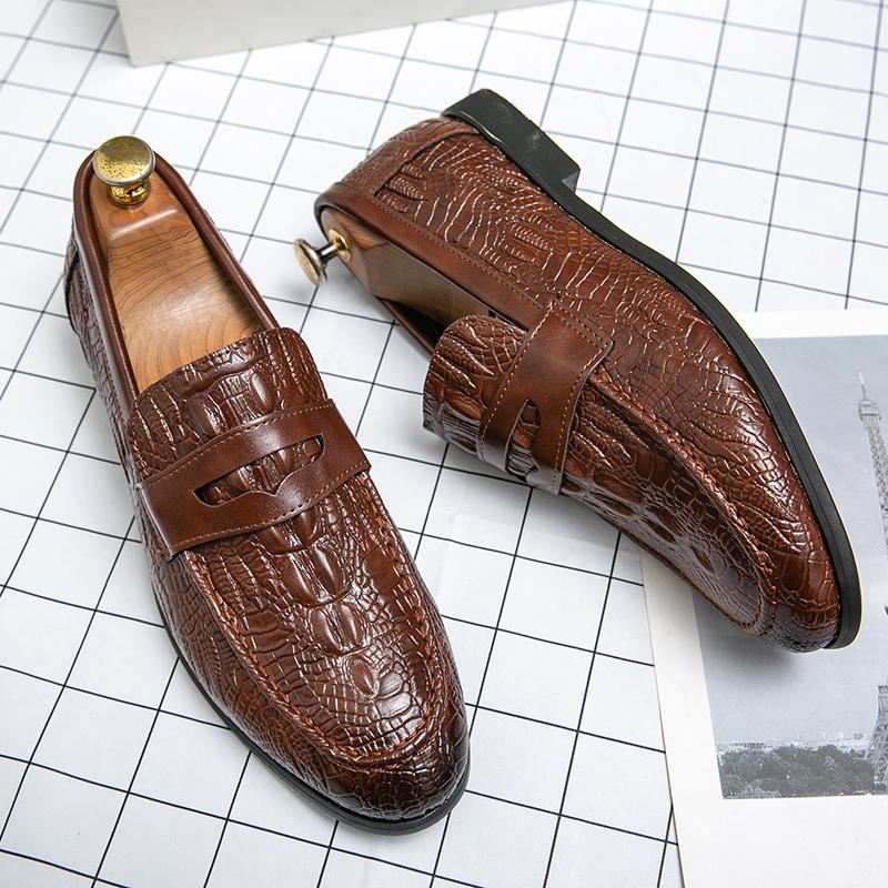 Luxurious Men's Crocodile Pattern Business Flat Shoes Men Designer Formal Dress Leather Shoes Men's Loafers Wedding Party Shoes
