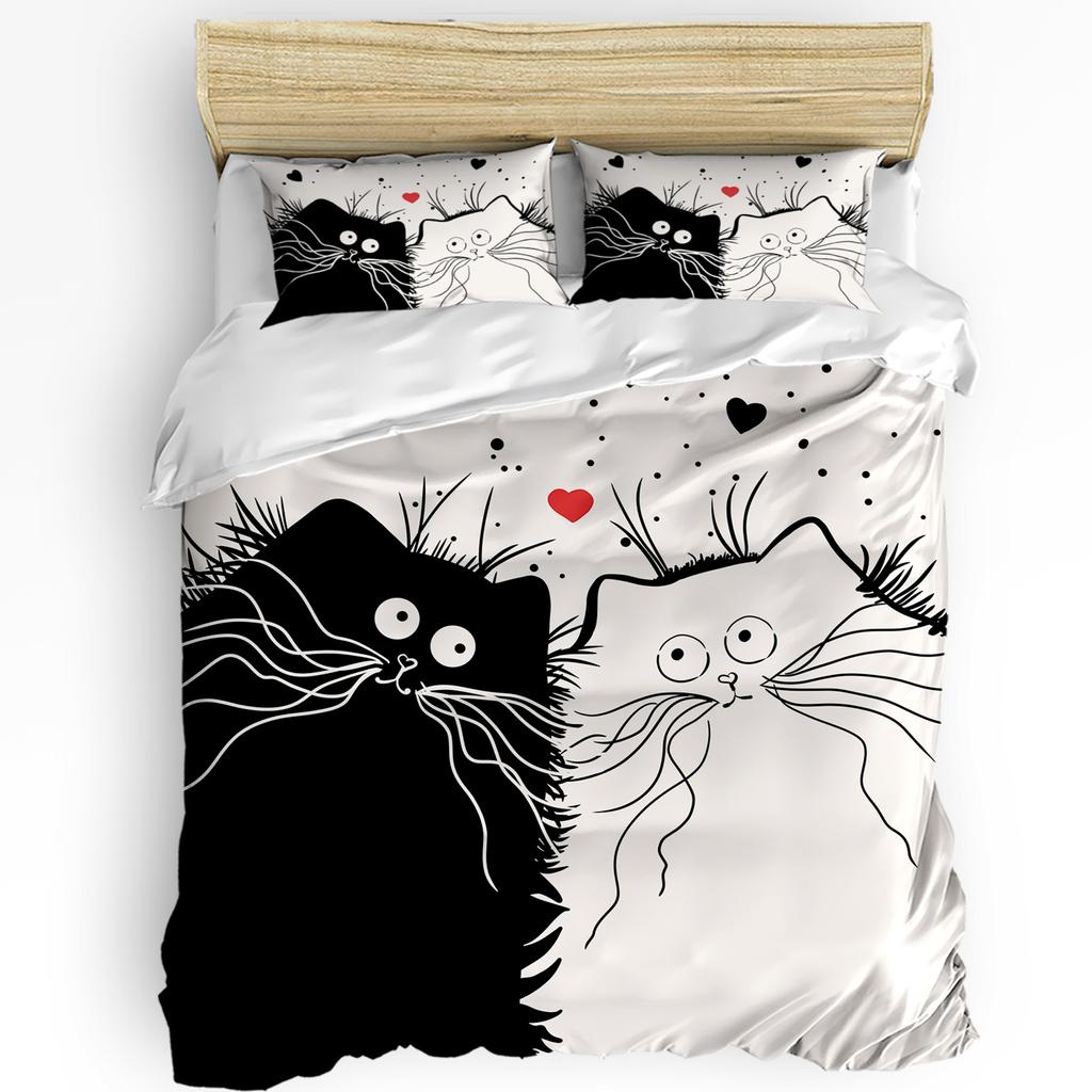 Kawaii Красочный Кот Белый Пододеяльник Постельное Белье Комплект Домашний Текстиль Одеяло Чехол Наволочки Спальня Двуспальный Постельный Комплект Без Простыни