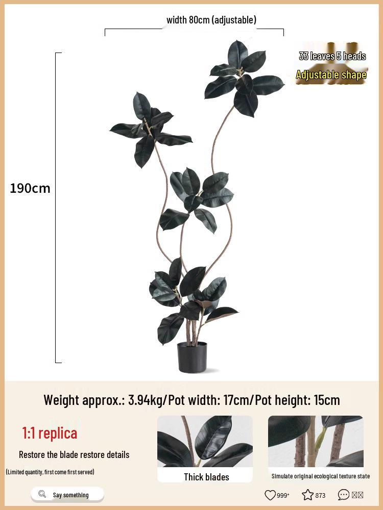 Роскошное искусственное дерево Фикус Эластика Черное Золото: Комнатное украшение и напольное украшение