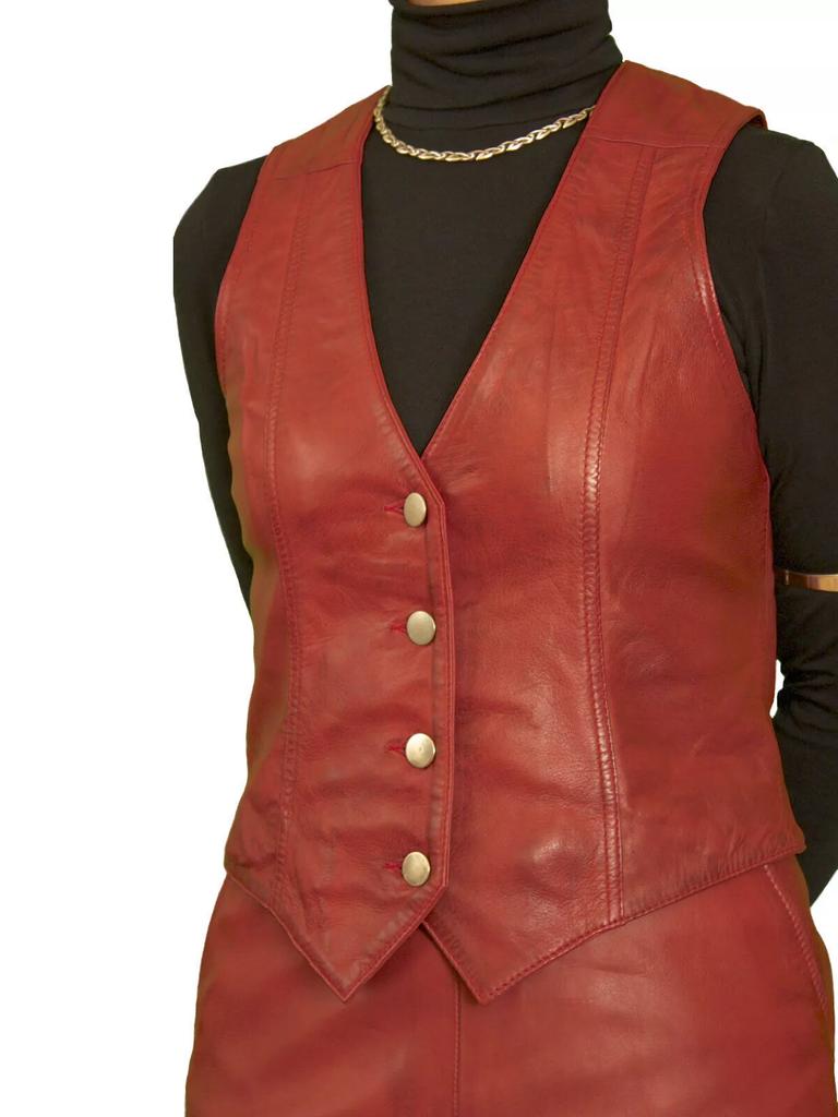 Жилет Western Button Vest Coat Red Handmade Women Lambskin Leather Classic Vest Coat
