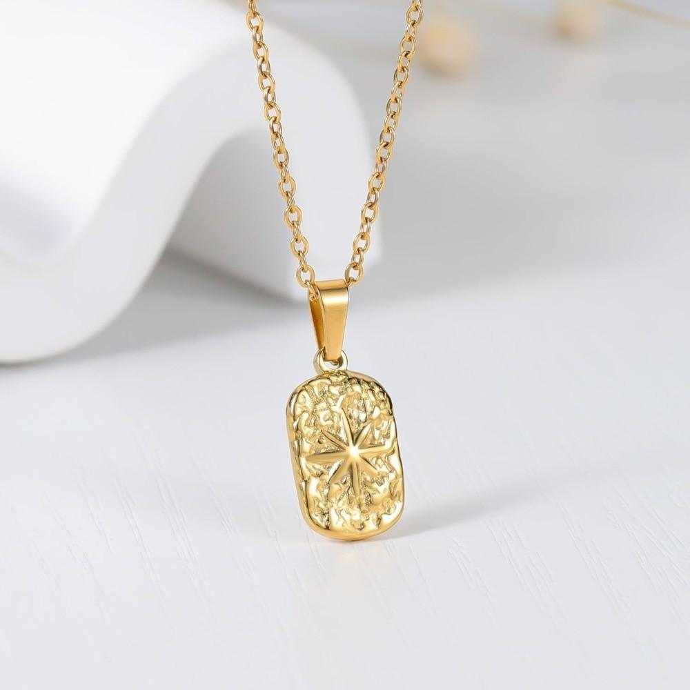 Non Fading Compass Pendant Necklace Silver Color Geometric Pendant Necklace for Men Women