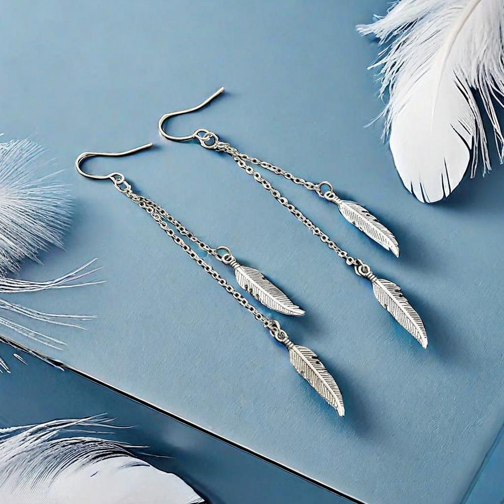 Chic Vintage Feather Leaf Tassel Earrings Chain Lightweight Dangle Design for Fashion-Forward Style Perfect Daily Wear & Evening Party Accessories
