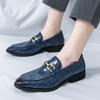 New Men's Alligator Pattern Metal Button Blue Green Shoes Designer Loafers Moccasins Wedding Dress Footwear Zapatos Hombre