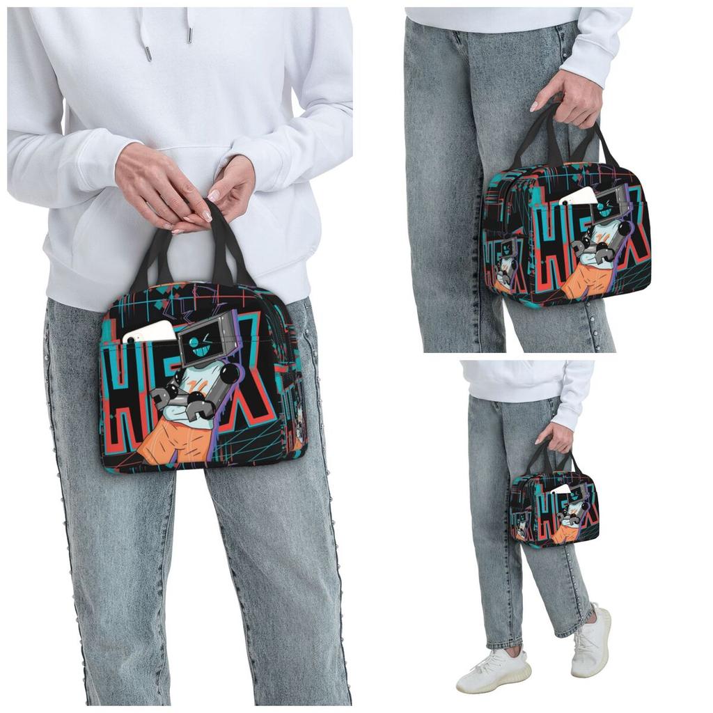 Insulated Lunch Bag for Kids School Cooler Thermal Food Box Tote Portable Lunch Boxes Container Fnf Hex Neon Artwork