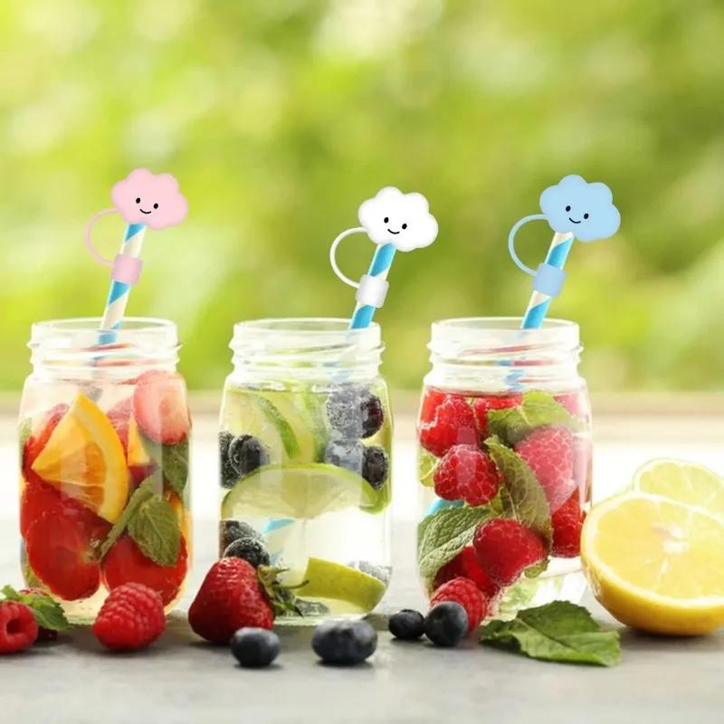 Straw Covers Cute Cloud Shape Suction Tube Cover Silicone Straw Tips Covers Reusable Straw Protectors Party Drinks Tube Dust Cap