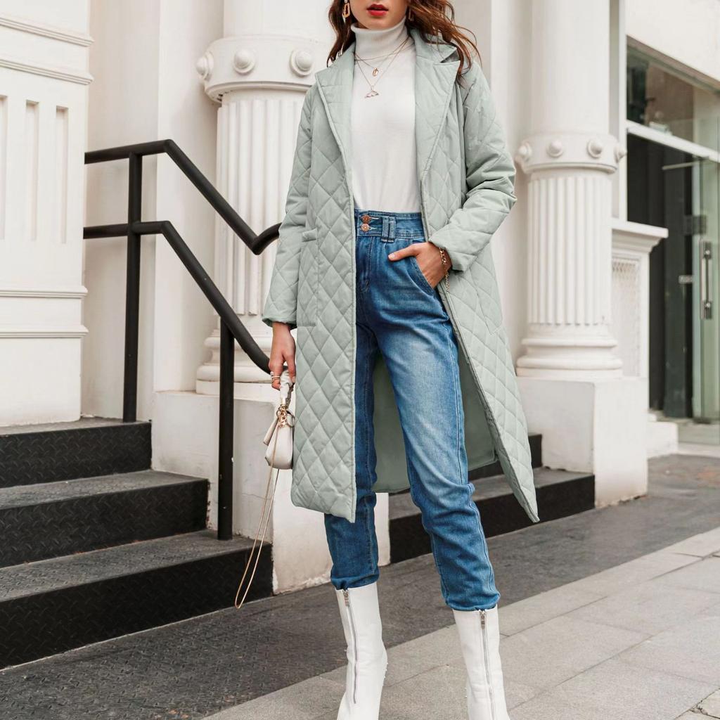 Женская куртка-парка с поясом, хлопковое пальто в клетку со стразами, женское пуховое пальто выше колена, зимняя одежда, пальто