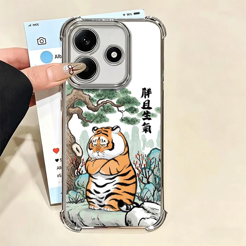 Мультяшный Толстый Тигр Смешной Покрытие Чехол Для Телефона Для Xiaomi Redmi Note 14 15 Pro Plus 13 12 11 11S 11T 10 9S 9 5G Противоударный Подушка Безопасности Co