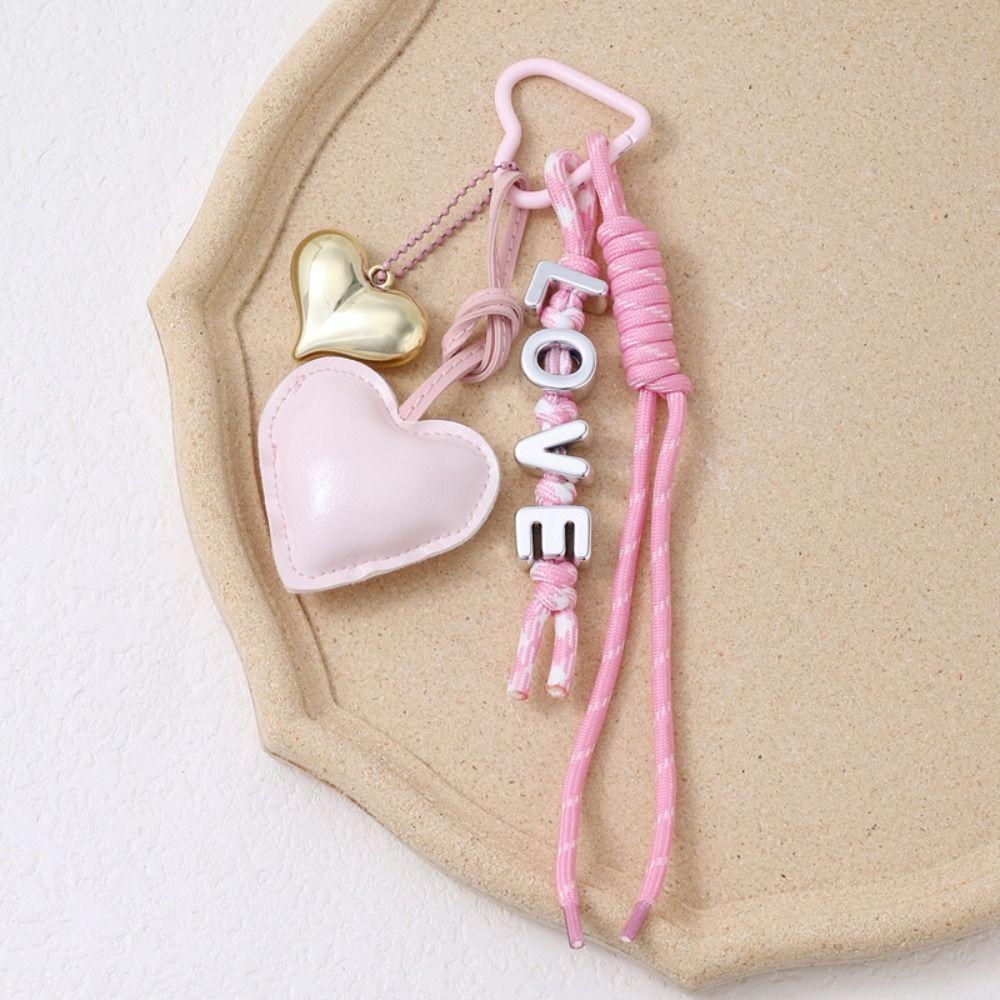 English Letter Braided Rope Car Keyrings PU Love Rope Bag Charm  Kids Gifts