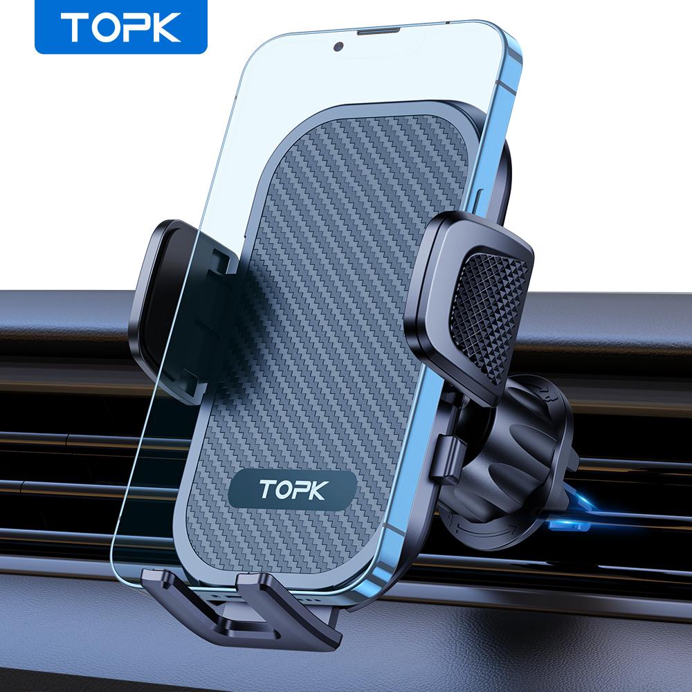 TOPK Car Phone Holder Air Vent Suction Cup Mount Stand for iPhone Samsung Xiaomi, Universal Mobile Support GPS Bracket