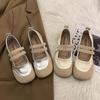 Большой размер Мэри Джейн с мелким вырезом, повседневная обувь на плоской подошве, женская обувь 2025 весна, нишевая новинка на липучке