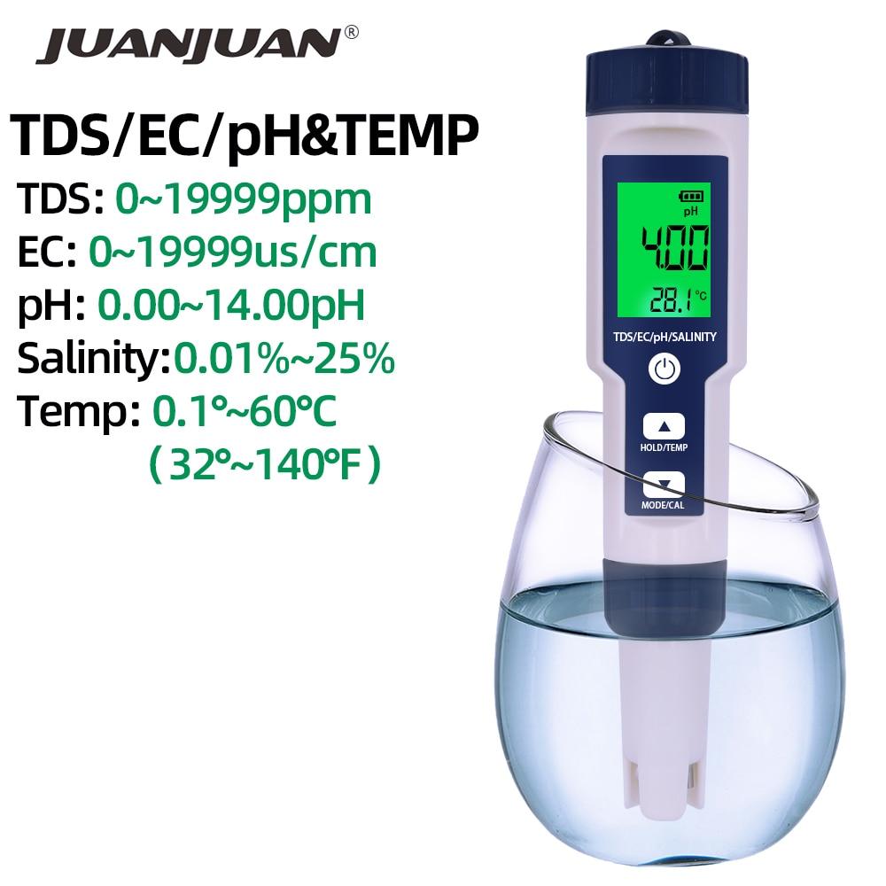 5 в 1 цифровой PH TDS EC метр тестер температуры солености проводимость фильтр для воды ручка чистоты с подсветкой