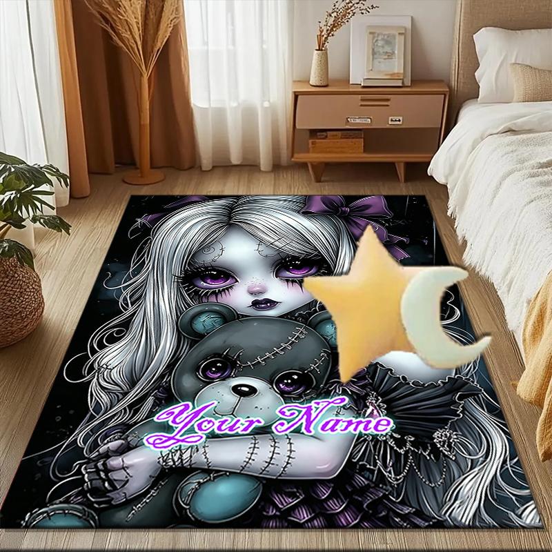 1PC Custom Name Dark Fantasy Doll Theme Floor Mat Ideal for Living Room, Game Rooms, Office, Bedroom, Office Floor Mat , Floor Mats for Home