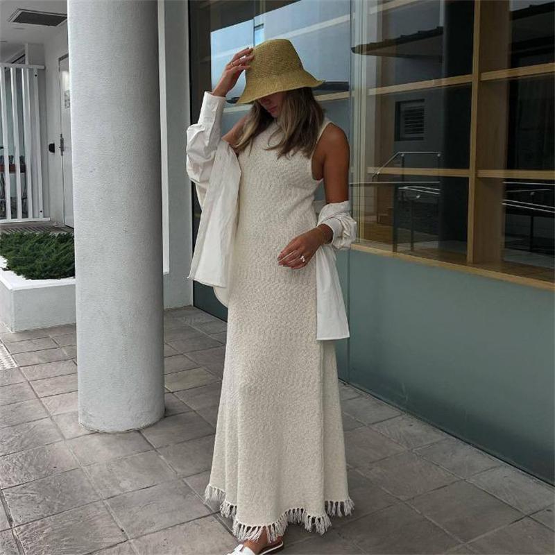 Knit Tassel Sleeveless Dress For Women Slim High Waist Casual Streetwear Ladies Knitwear Summer 2023 Holiday Beach Dress