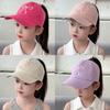 Children's Ponytail Bow Baseball Cap - Sweet Embroidered Breathable Sun Hat