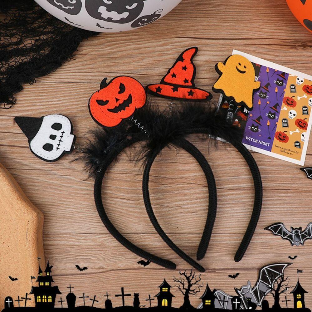 Cartoon Halloween Feather Headband Pumkin Ghost Headband Funny Pumkin Hairband Halloween Party