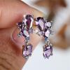 Simple Geometrics Purple Zircon Crystal Drop Earrings for Women Silver Color Bridal Wedding Jewelry