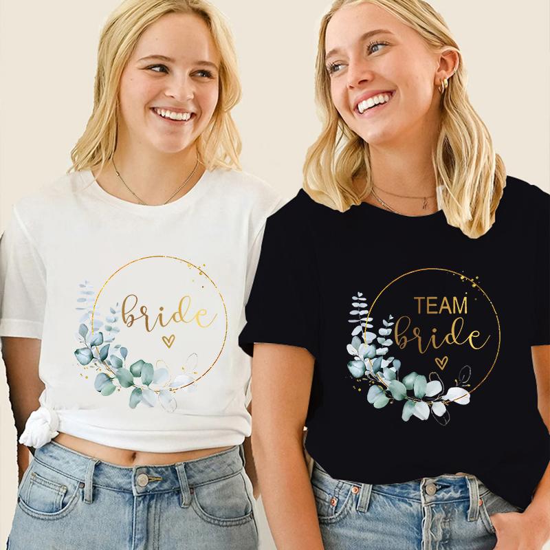 Team Bride Bridesmaid Bridal Flower Wreath Tees Unisexs Bachelorette Party Tops Friends Wedding Single Farewell Shirt Clothing