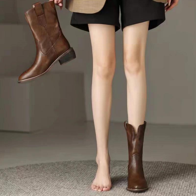 Shoes for Women 2024 Hot Sale Sleeve Women's Boots Spring Autumn Round Toe Warm Solid Short Barrel Chunky Heels Fashion Boots