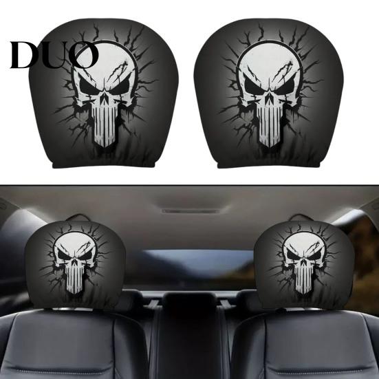 Elastic Auto Headrest Protectors 2Pcs Skull Car Covers, Cartoon Dog Panda Cat Hedgehog Universal Fit Vehicle Seat Design Protector, Interior