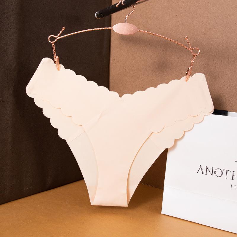 Женские трусы с волнистым краем V-образной формы, бесшовные трусики из ледяного шелка, женские трусы с низкой талией и хлопковым промежностным швом