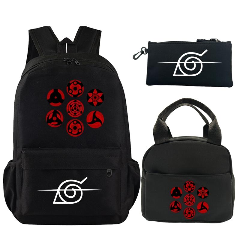 3Pcs/set Anime Naruto Printed Backpack Bookbag with Lunch Bag Pencil Case Teenager Children Girl Boy Schoolbag Rucksack