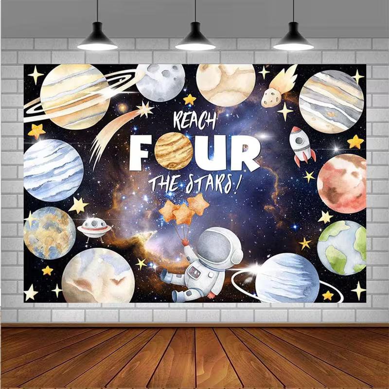2D Windmill Starry Night Backdrop, Floral Garden Photography Background